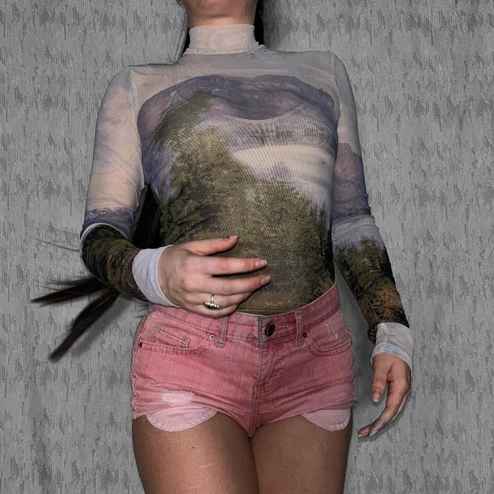 Mesh oil painting valley art long sleeve top 
Size SMALL